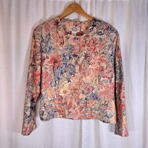 Vintage J.Jill LTD Floral Jacquard Jacket Button Front Long Sleeve Size 18